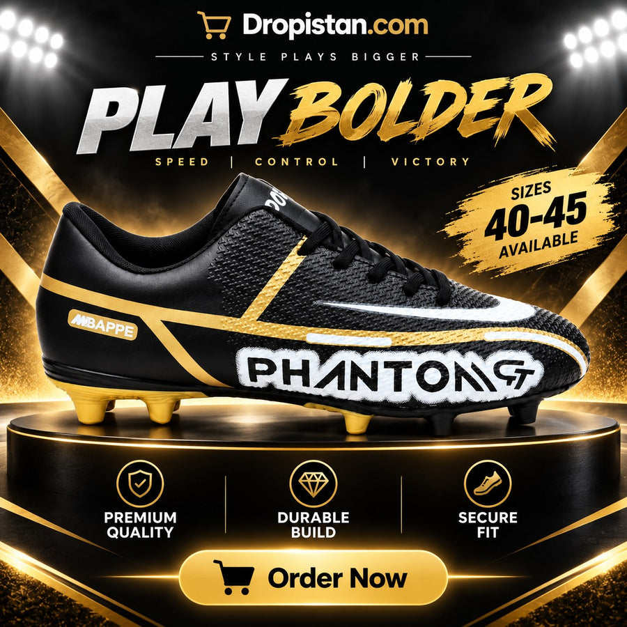 ⚽ ZA-5581G Black Gold Football Turf Shoes | EU Sizes 40–45 | UAE