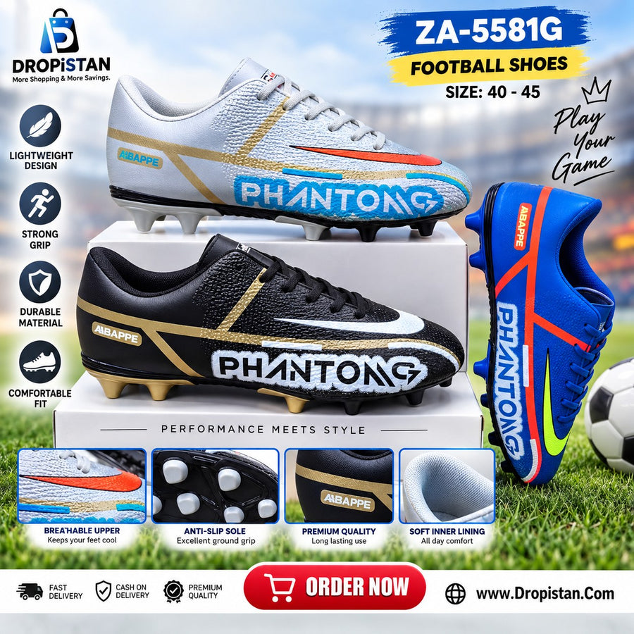 ⚽ ZA-5581G Blue Orange Football Turf Shoes | EU Sizes 40–45 | UAE