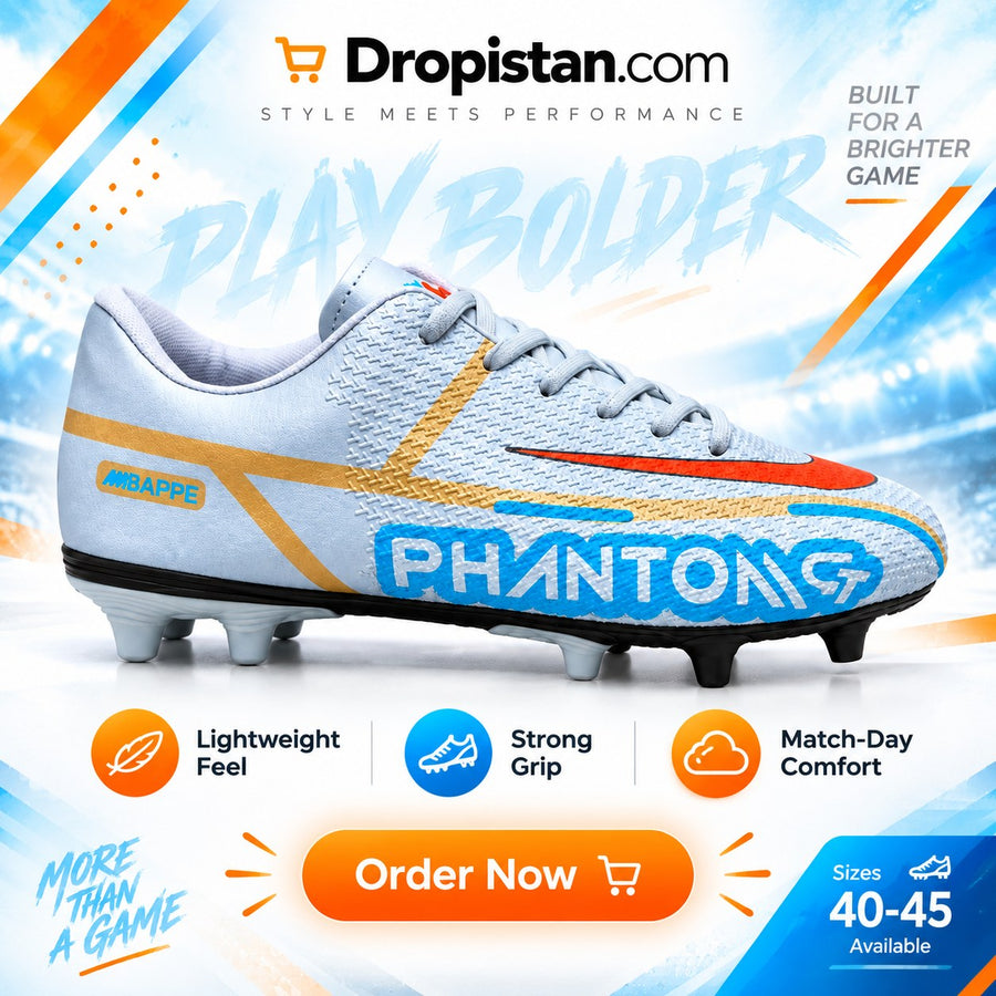 ⚽ ZA-5581G White Gold Football Turf Shoes | EU Sizes 40–45 | UAE