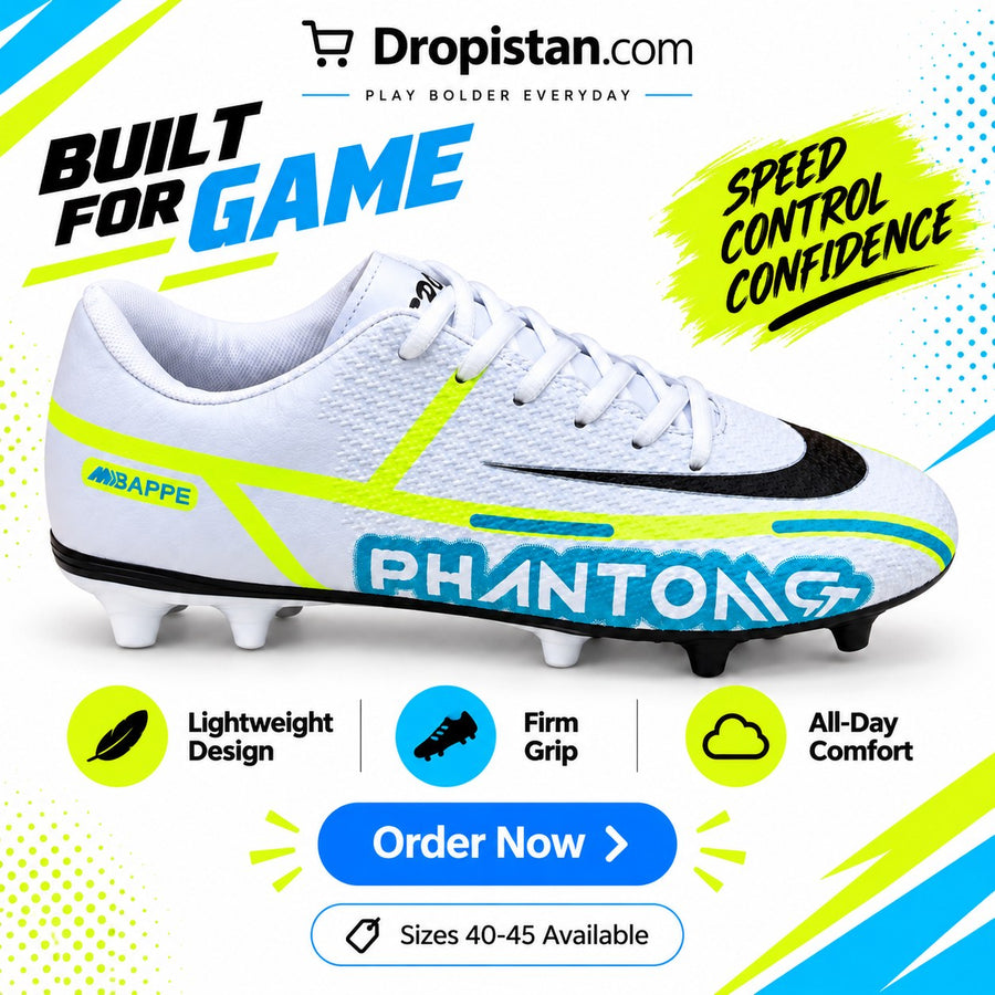 ⚽ ZA-5581G White Neon Football Turf Shoes | EU Sizes 40–45 | UAE