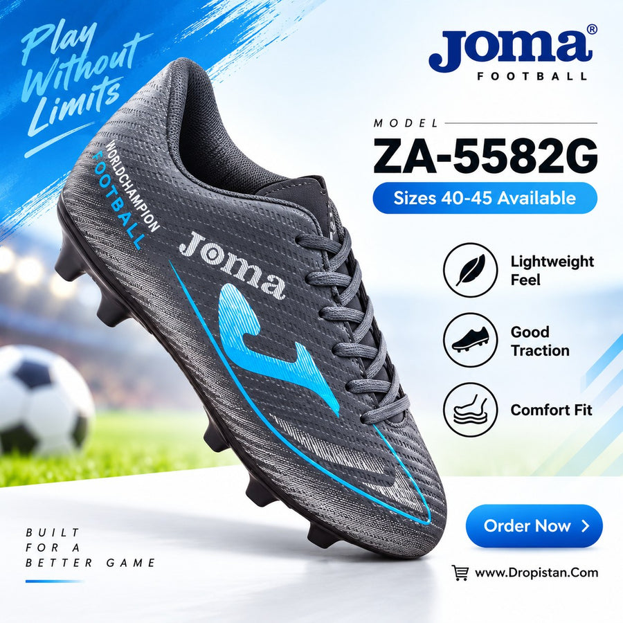 ⚽ ZA-5582G Black Blue Football Turf Shoes | EU Sizes 40–45 | UAE