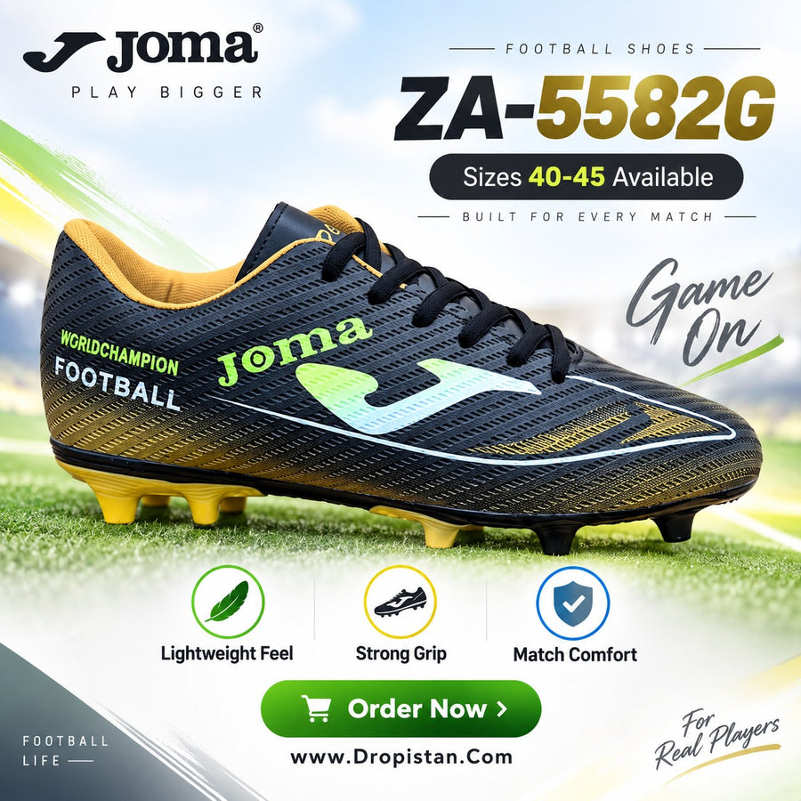⚽ ZA-5582G Black Gold Football Turf Shoes | EU Sizes 40–45 | UAE