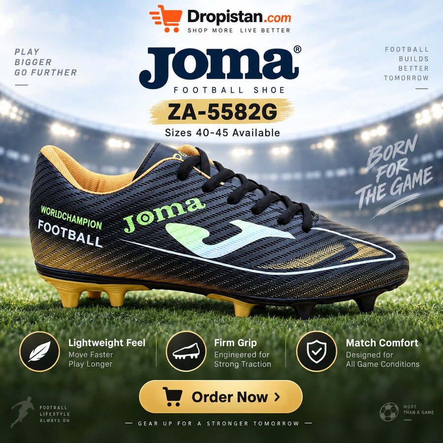 ⚽ ZA-5582G Black Gold Football Turf Shoes | EU Sizes 40–45 | UAE