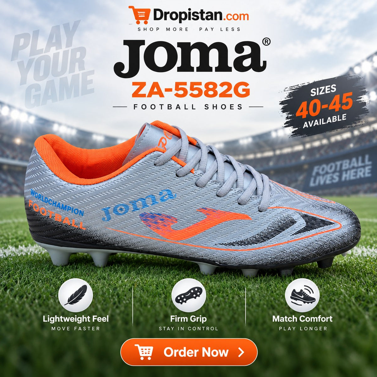 ZA-5582G Silver Orange football turf shoes colorful product design - Dropistan UAE