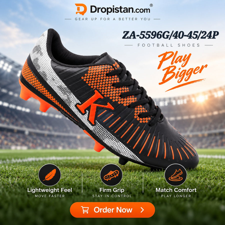 ⚽ ZA-5596G Black Orange Football Turf Shoes | EU Sizes 40–45 | UAE
