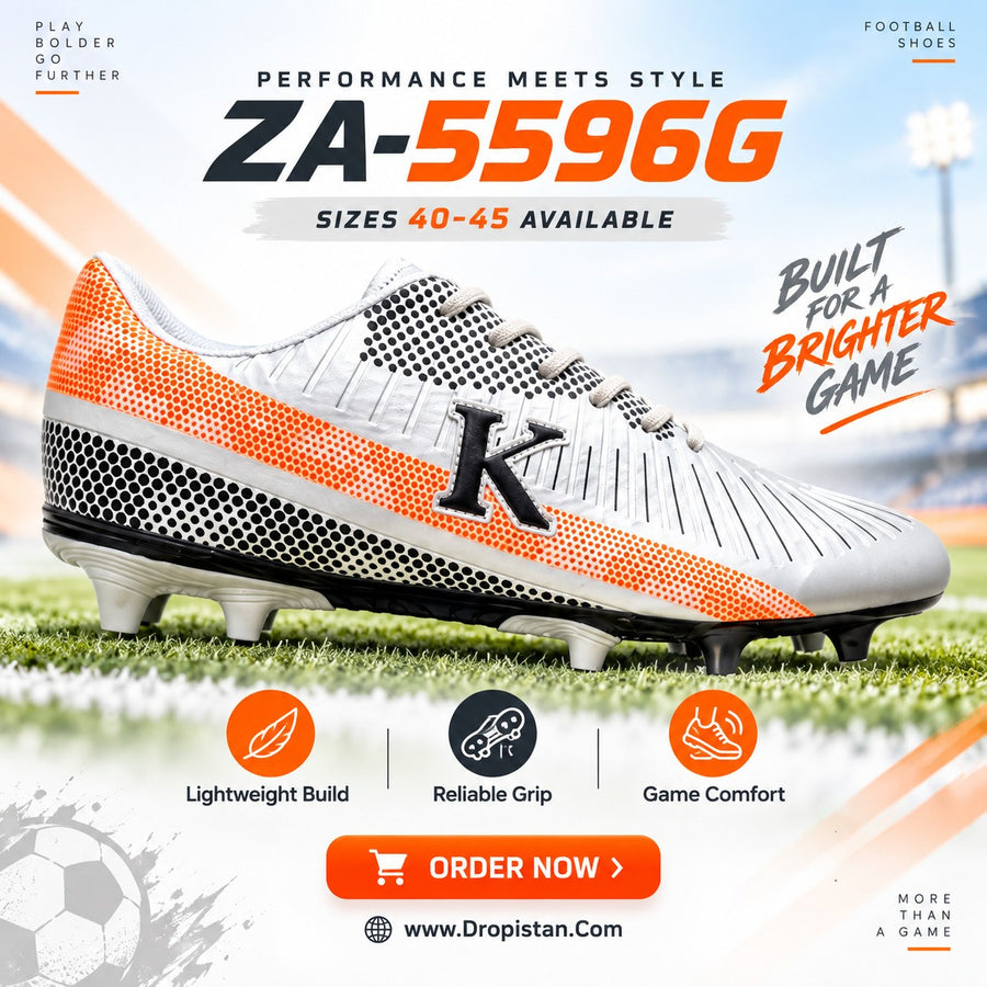 ⚽ ZA-5596G White Orange Football Turf Shoes | EU Sizes 40–45 | UAE