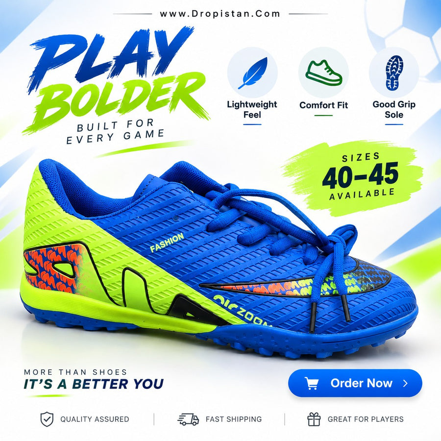 ⚽ ZA-5622 Blue Green Football Turf Shoes | EU Sizes 40–45 | UAE