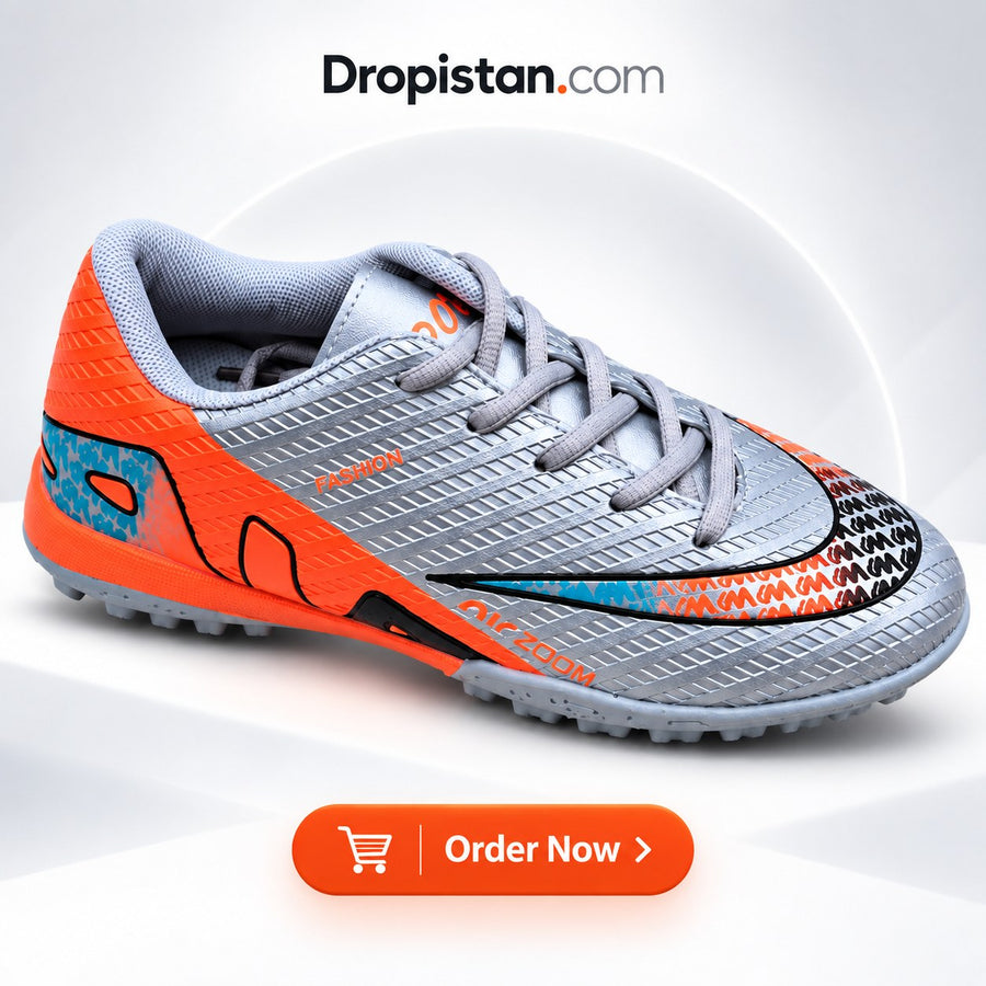 ⚽ ZA-5622 Silver Orange Football Turf Shoes | EU Sizes 40–45 | UAE