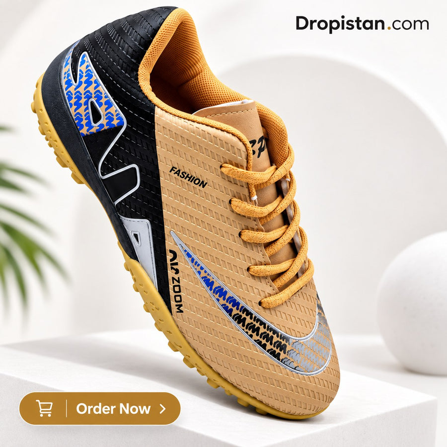 ⚽ ZA-5622 Tan Black Football Turf Shoes | EU Sizes 40–45 | UAE
