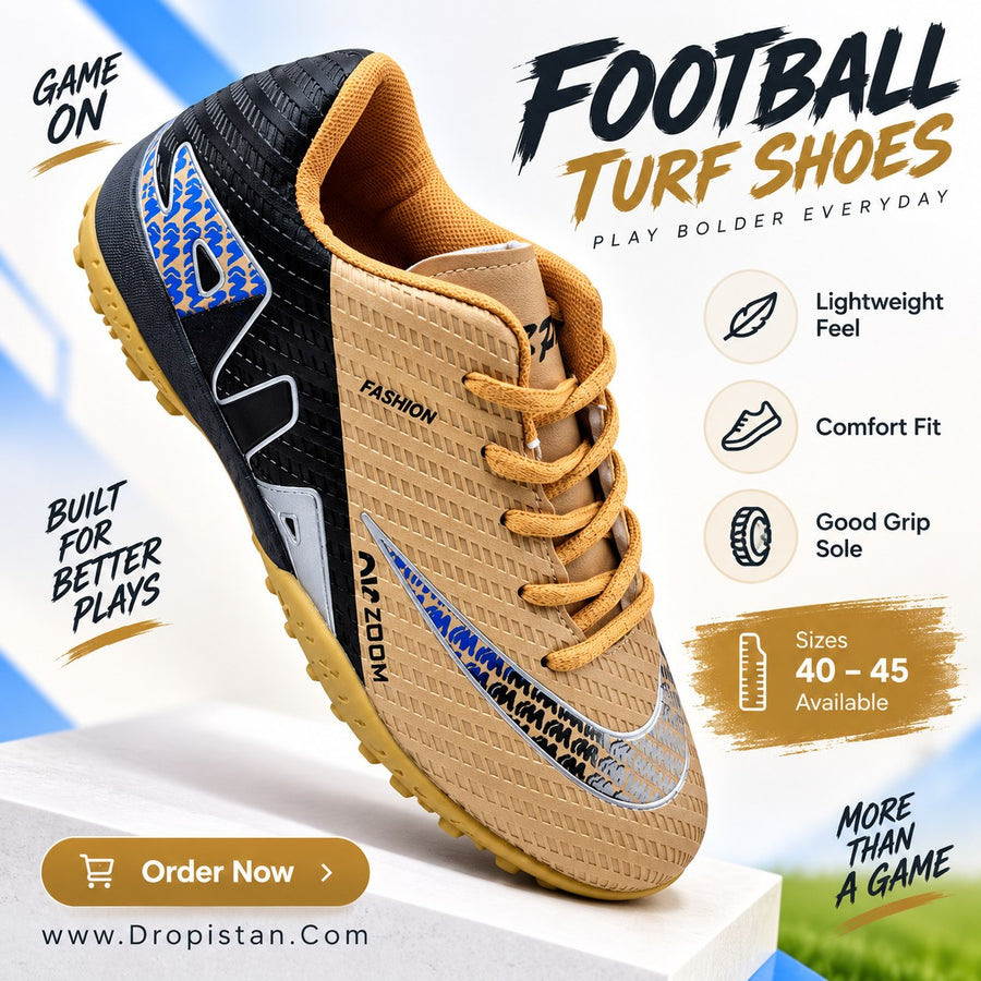 ⚽ ZA-5622 Tan Black Football Turf Shoes | EU Sizes 40–45 | UAE