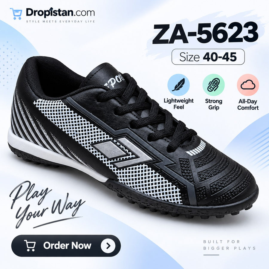 ⚽ ZA-5623 Black White Football Turf Shoes | EU Sizes 40–45 | UAE