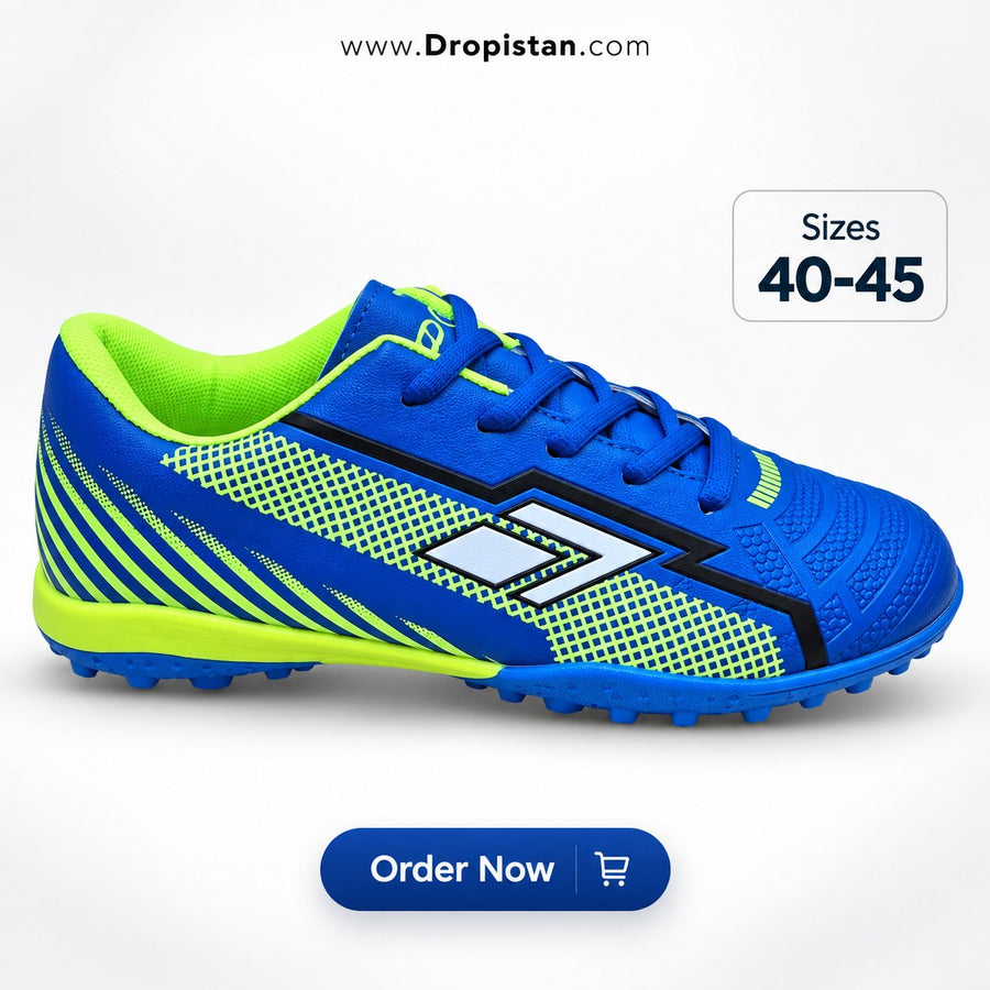 ⚽ ZA-5623 Blue Lime Football Turf Shoes | EU Sizes 40–45 | UAE
