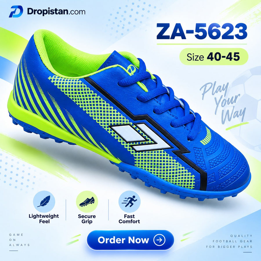 ⚽ ZA-5623 Blue Lime Football Turf Shoes | EU Sizes 40–45 | UAE