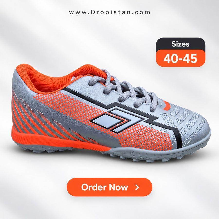 ⚽ ZA-5623 Silver Orange Football Turf Shoes | EU Sizes 40–45 | UAE