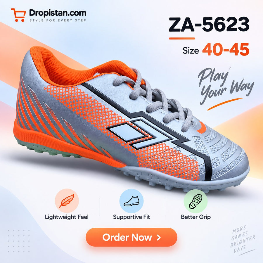 ⚽ ZA-5623 Silver Orange Football Turf Shoes | EU Sizes 40–45 | UAE
