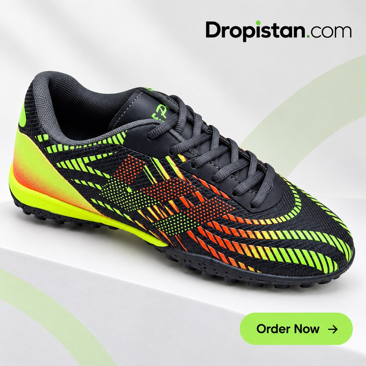 ZA-5624 Black Lime Orange football turf shoes clean Shopify product image - Dropistan UAE