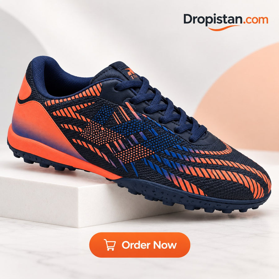 ⚽ ZA-5624 Navy Orange Football Turf Shoes | EU Sizes 40–45 | UAE
