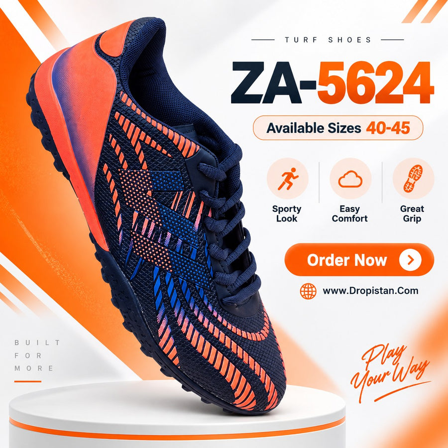 ⚽ ZA-5624 Navy Orange Football Turf Shoes | EU Sizes 40–45 | UAE