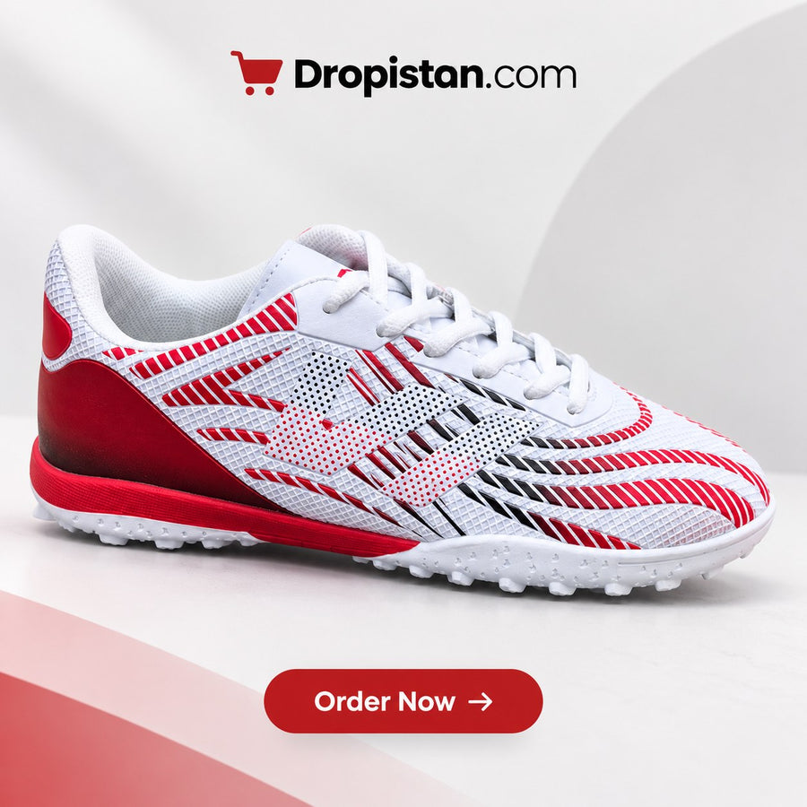 ⚽ ZA-5624 White Red Football Turf Shoes | EU Sizes 40–45 | UAE