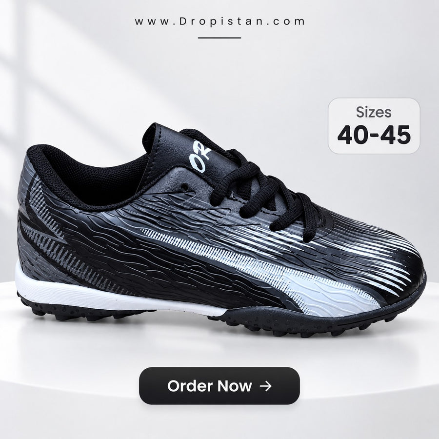 ⚽ ZA-5625 Black White Football Turf Shoes | EU Sizes 40–45 | UAE