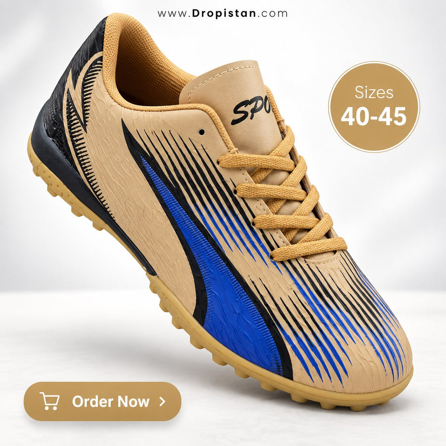 ⚽ ZA-5625 Gold Blue Football Turf Shoes | EU Sizes 40–45 | UAE