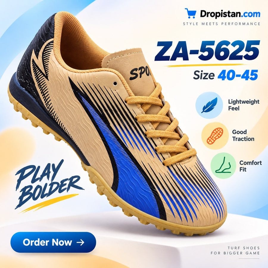 ⚽ ZA-5625 Gold Blue Football Turf Shoes | EU Sizes 40–45 | UAE