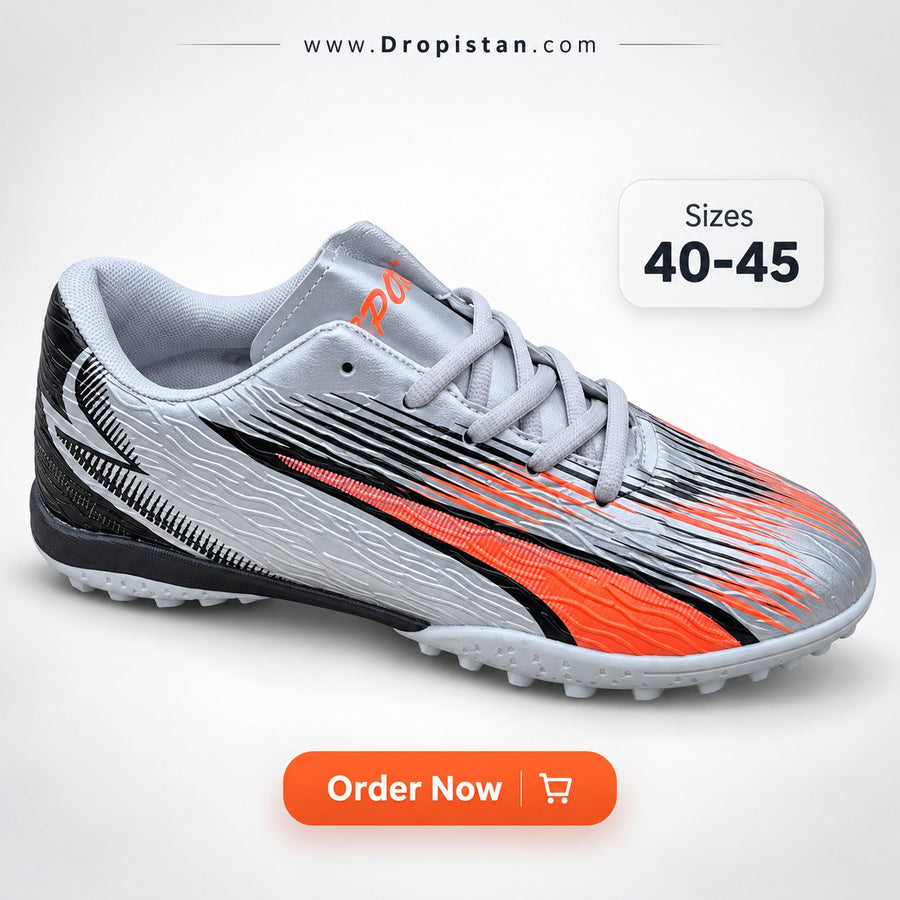 ⚽ ZA-5625 Silver Orange Football Turf Shoes | EU Sizes 40–45 | UAE