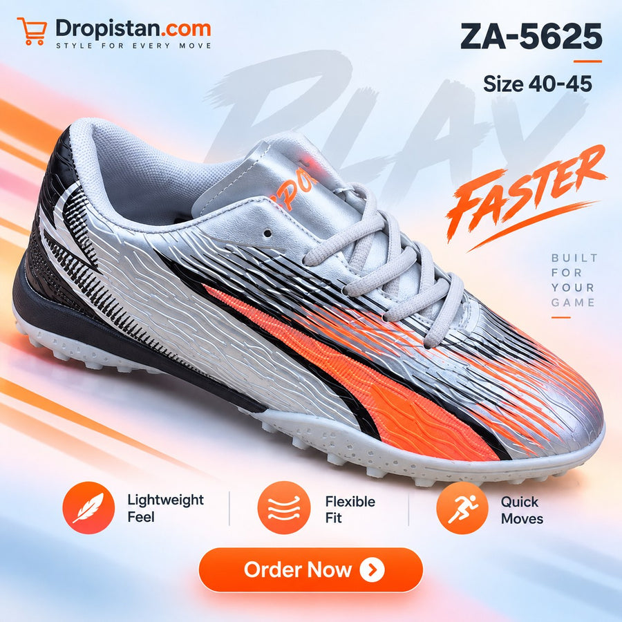 ⚽ ZA-5625 Silver Orange Football Turf Shoes | EU Sizes 40–45 | UAE