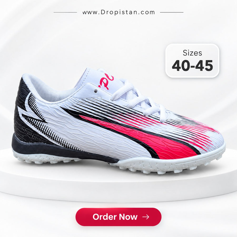 ⚽ ZA-5625 White Red Football Turf Shoes | EU Sizes 40–45 | UAE