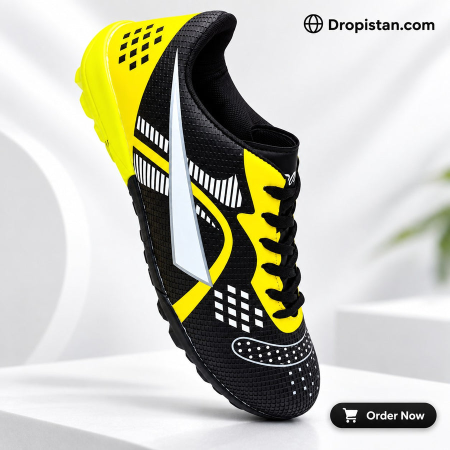 ⚽ ZA-5687 Black Yellow Football Turf Shoes | EU Sizes 40–45 | UAE
