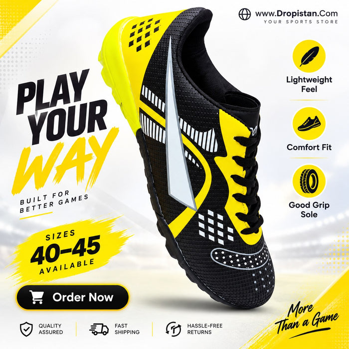 ZA-5687 Black Yellow football turf shoes colorful product design - Dropistan UAE