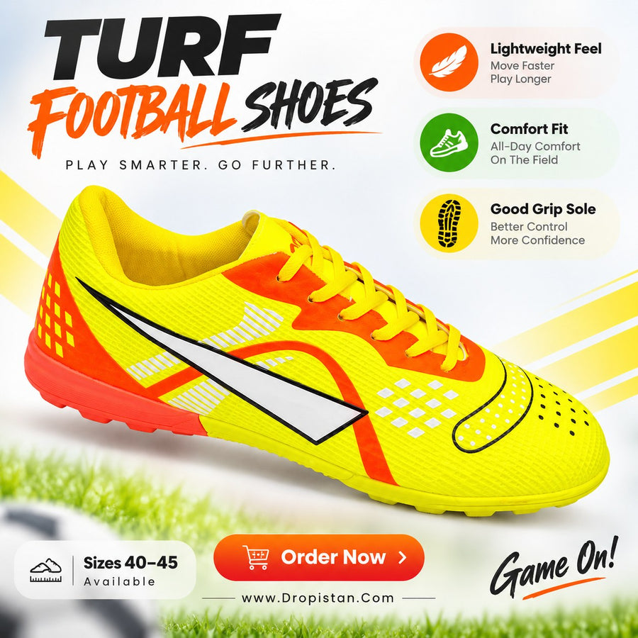 ⚽ ZA-5687 Neon Yellow Orange Football Turf Shoes | EU Sizes 40–45 | UAE