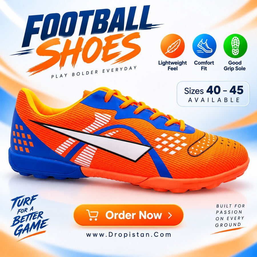 ⚽ ZA-5687 Orange Blue Football Turf Shoes | EU Sizes 40–45 | UAE