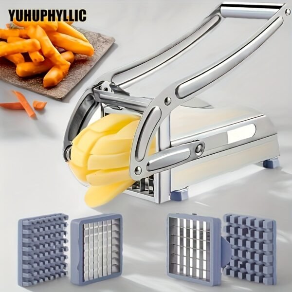 YUHUPHYLLIC Stainless Steel Multifunctional Kitchen Slicer - Manual Operation, Interchangeable Blades, Durable Food Prep Tool for Fruits, Vegetables, French Fries, Onions, Potatoes, Carrots, Cucumbers - Easy to Clean & Store, Vegetable Slicer - Image 5