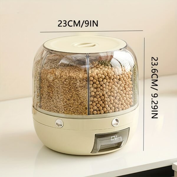 1pc Large Capacity Rotating Storage Container with Lid, Waterproof Plastic Grain Dispenser, Multipurpose Flip Top Cereal, Nut, Flour, Rice Container for Kitchen Organization and Storage - Image 3