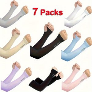 7 Pairs UV Protection Breathable Ladies Ice Sleeves, Sunscreen Gloves, Summer, Retractable, 7 Colors, Perfect for Matching Various Clothing