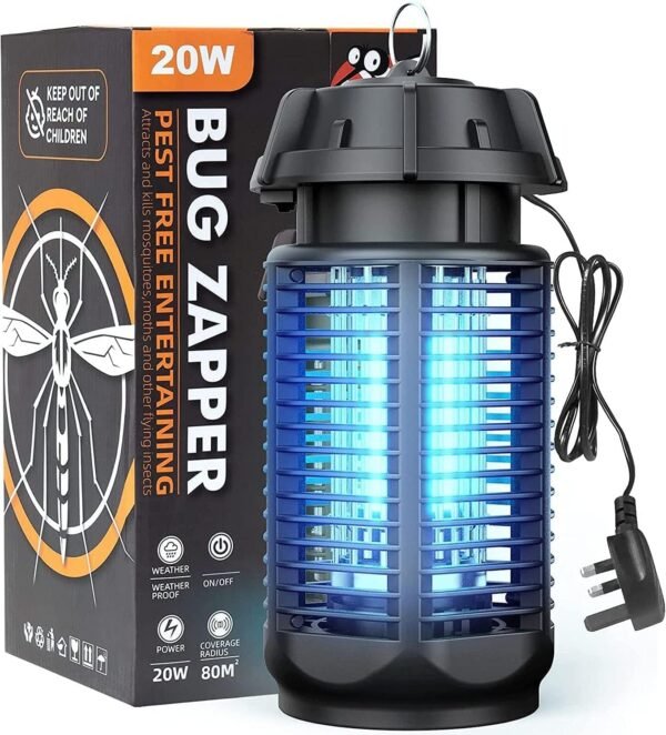 Mosquito Killer Lamp 20W UV Electric Fly Zapper Waterproof Light Portable Bug Zapper, Moth, Gnat, Flies Pest Control Repeller Catcher with Standard UK Plug for Indoor,
