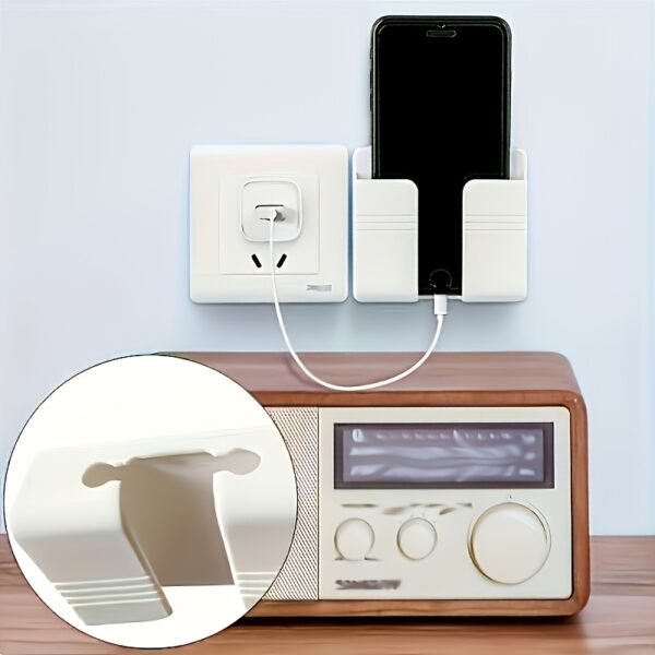 1pc Wall Mounted Phone Holder, Adhesive PC Material, No Drilling, Remote Control Storage, Made of Other Plastic, for Bathroom, Kitchen, Hotel Bedside - Smart Phone Charging Station - Image 4